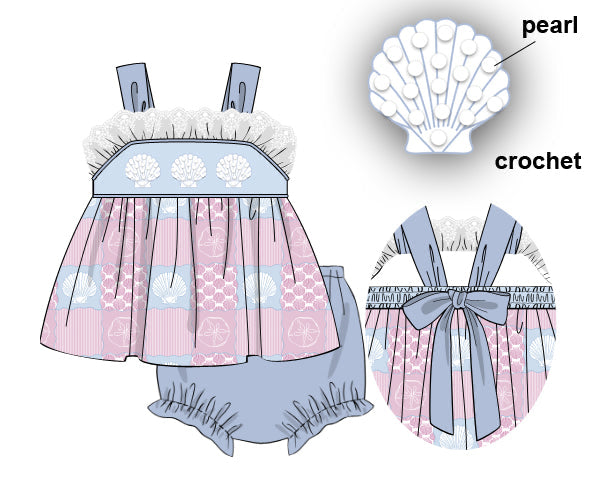 PREORDER 60: SPRING PT 1 - Seaside Shell Patchwork Girl Diaper Set