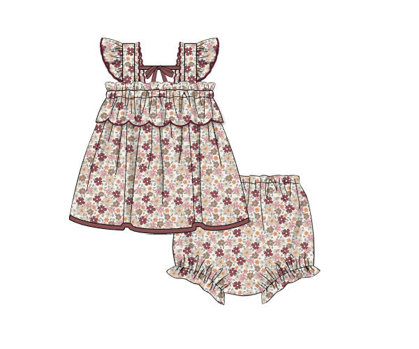 RTS - AUTUMN BASICS - Maroon & Bloom Girl Diaper Set