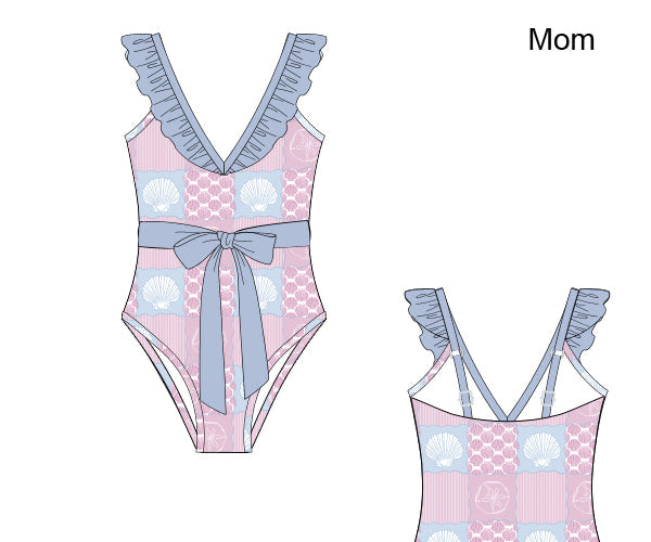 PREORDER 60: SPRING PT 1 - Seaside Shell Patchwork Mom Swim