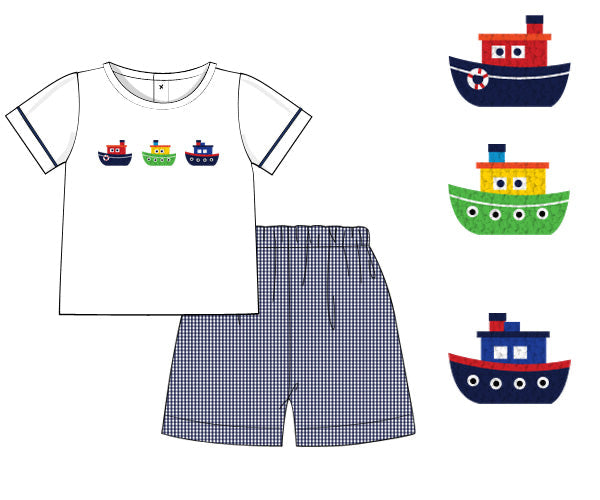 PREORDER 60: SPRING PT 1 - Spring 1 Boys Only - Tugboat Trio Boy Short Set