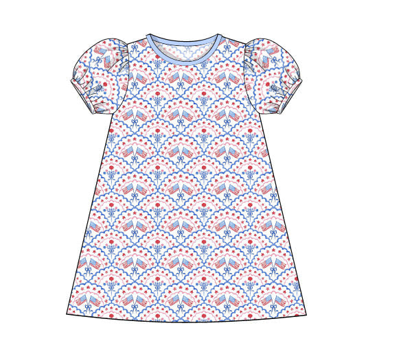 PREORDER 48: SUMMER 1 - Summer 1 Girls Only - Grandmillennial Flags Girl Dress