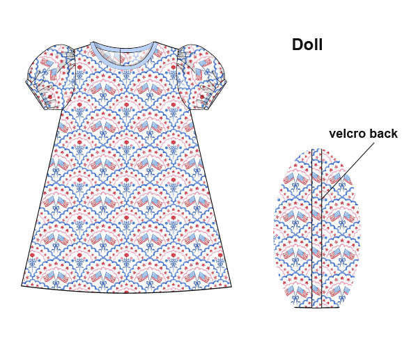 PREORDER 48: SUMMER 1 - Summer 1 Girls Only - Grandmillennial Flags Girl Dolly Dress