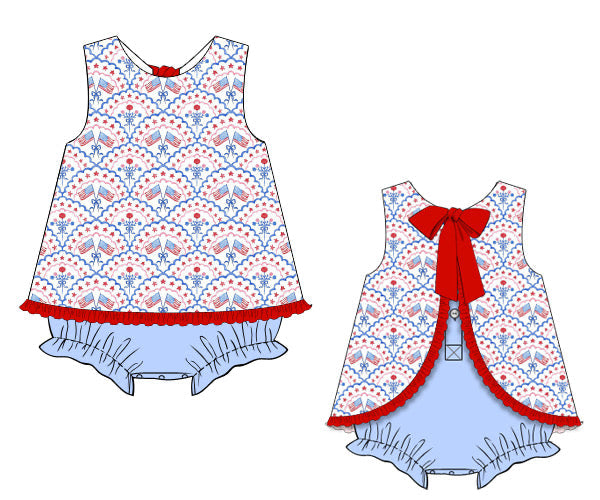 PREORDER 48: SUMMER 1 - Summer 1 Girls Only - Grandmillennial Flags Girl Skirted Bubble