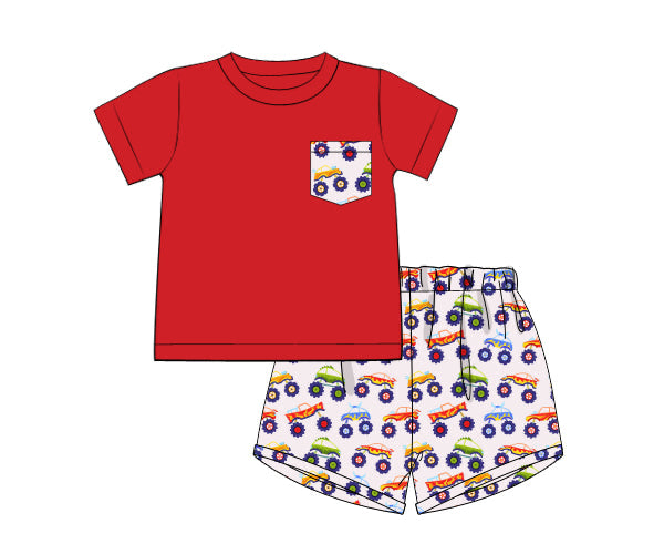 PREORDER 46: SPRING 1 - Spring 1 Boys Only - Spring Monster Trucks Boy Shortie Set