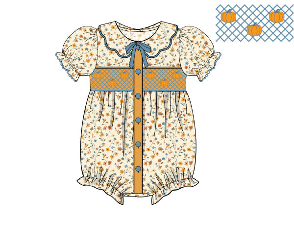 RTS - HALLOWEEN & TURKEYS - GIRLS ONLY - Geo Smocked Pumpkins Girl Bubble