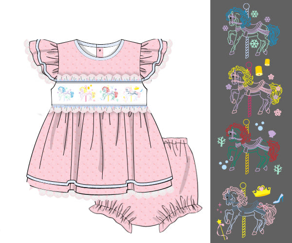 PREORDER 61: SPRING 2 - Spring 2 Girls Only - Royal Carousel Girl Diaper Set