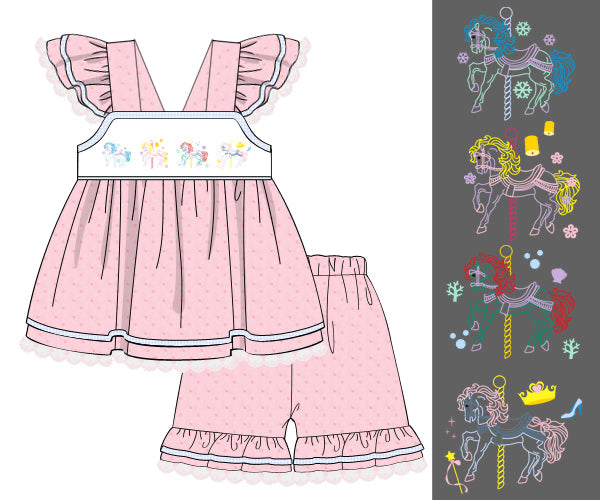 PREORDER 61: SPRING 2 - Spring 2 Girls Only - Royal Carousel Girl Short Set