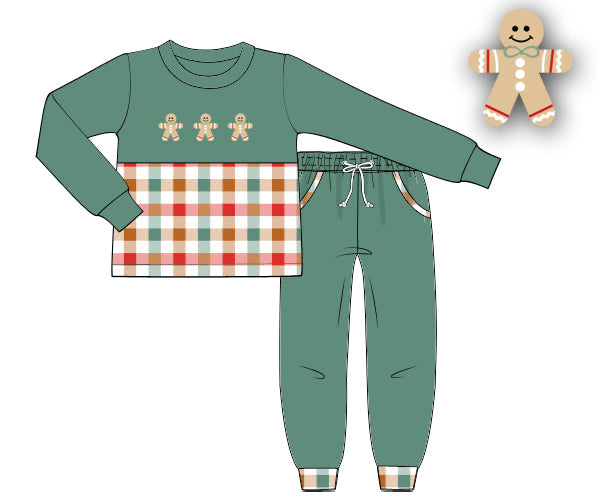 PREORDER 55: CHRISTMAS 1 - Embroidered Gingerbread Boy Jogger Set