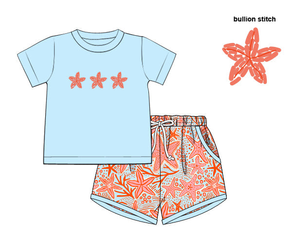 PREORDER 61: SPRING 2 - Coral Starfish Boy Shortie Set
