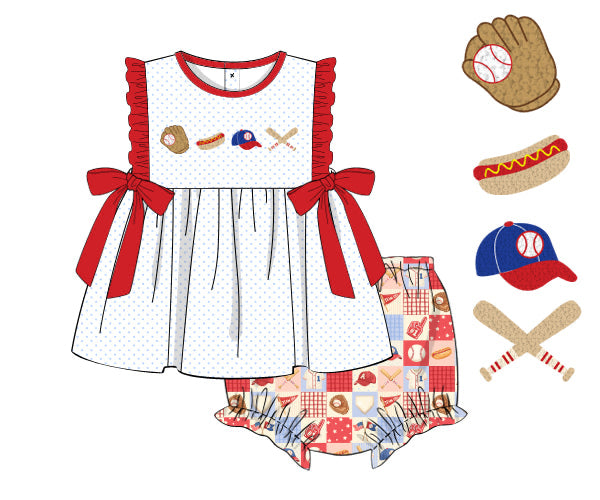 PREORDER 61: SPRING 2 - Ballpark Patchwork Girl Diaper Set