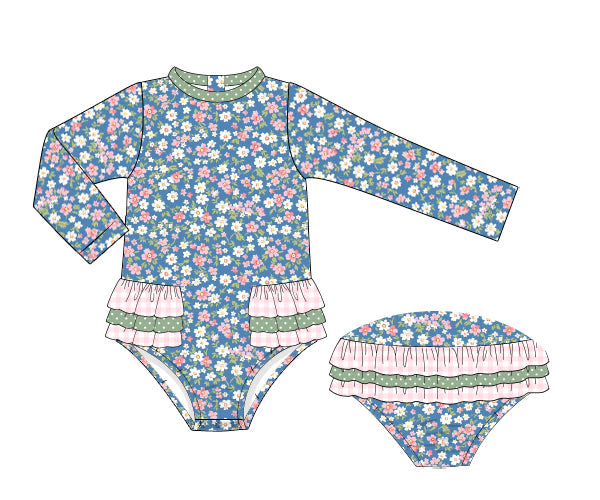 PREORDER 61: SPRING 2 - Spring Gingham & Florals Girl 1pc Rashguard