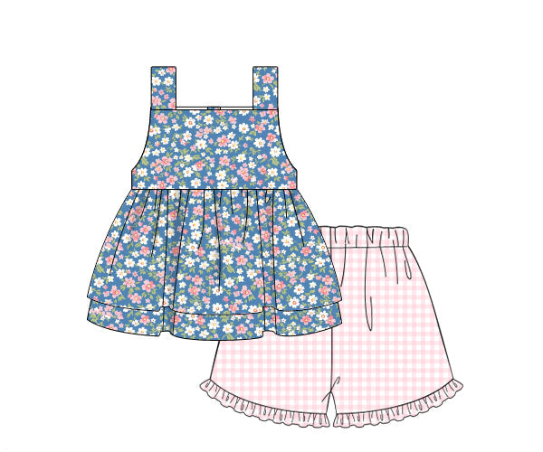 PREORDER 61: SPRING 2 - Spring Gingham & Florals Girl Short Set