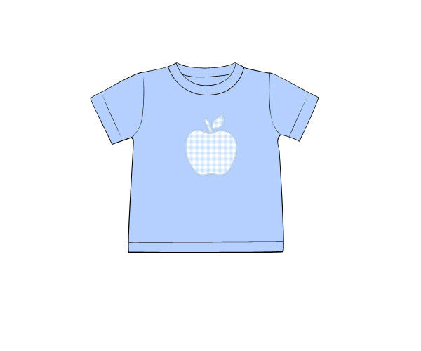 RTS - SUMMER PT 2 - Back to School Shirt Only - Blue Gingham Apple Boy Shirt