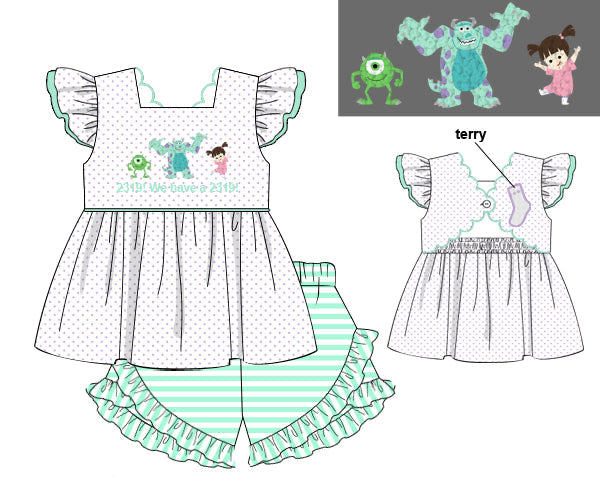 PREORDER 61: SPRING 2 - French Knot Monsters Girl Shortie Set