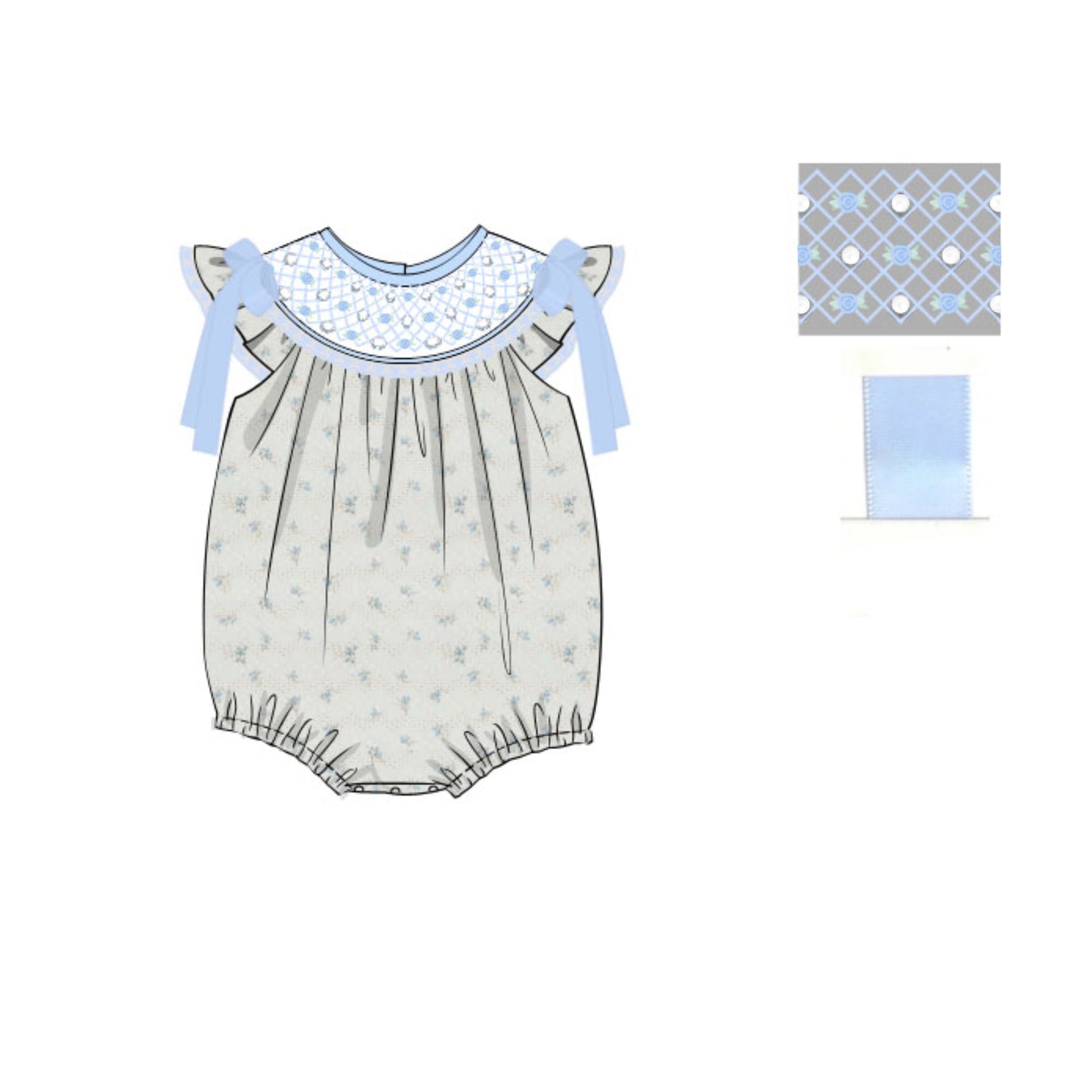 PREORDER 60: SPRING PT 1 - Spring 1 Girls Only - Dainty Blue Blooms Girl Bubble