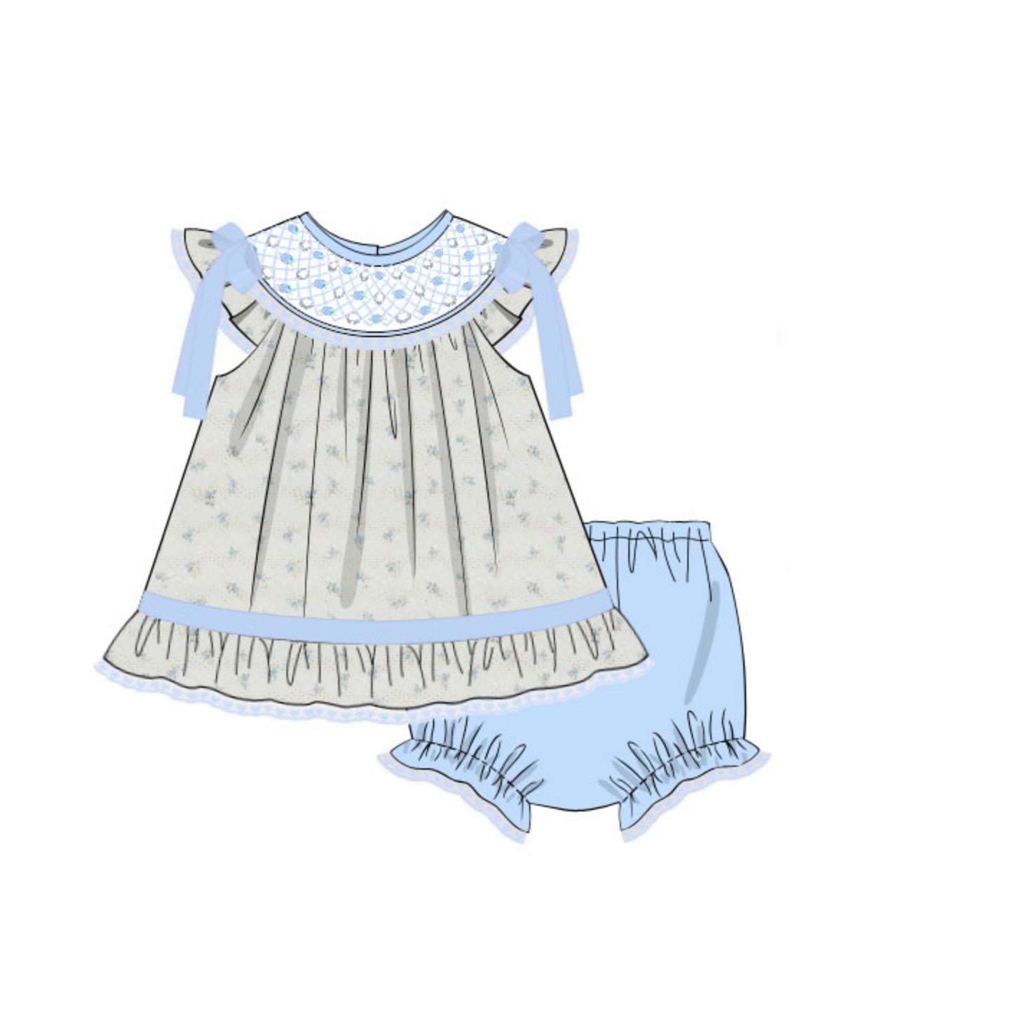 PREORDER 60: SPRING PT 1 - Spring 1 Girls Only - Dainty Blue Blooms Girl Diaper Set