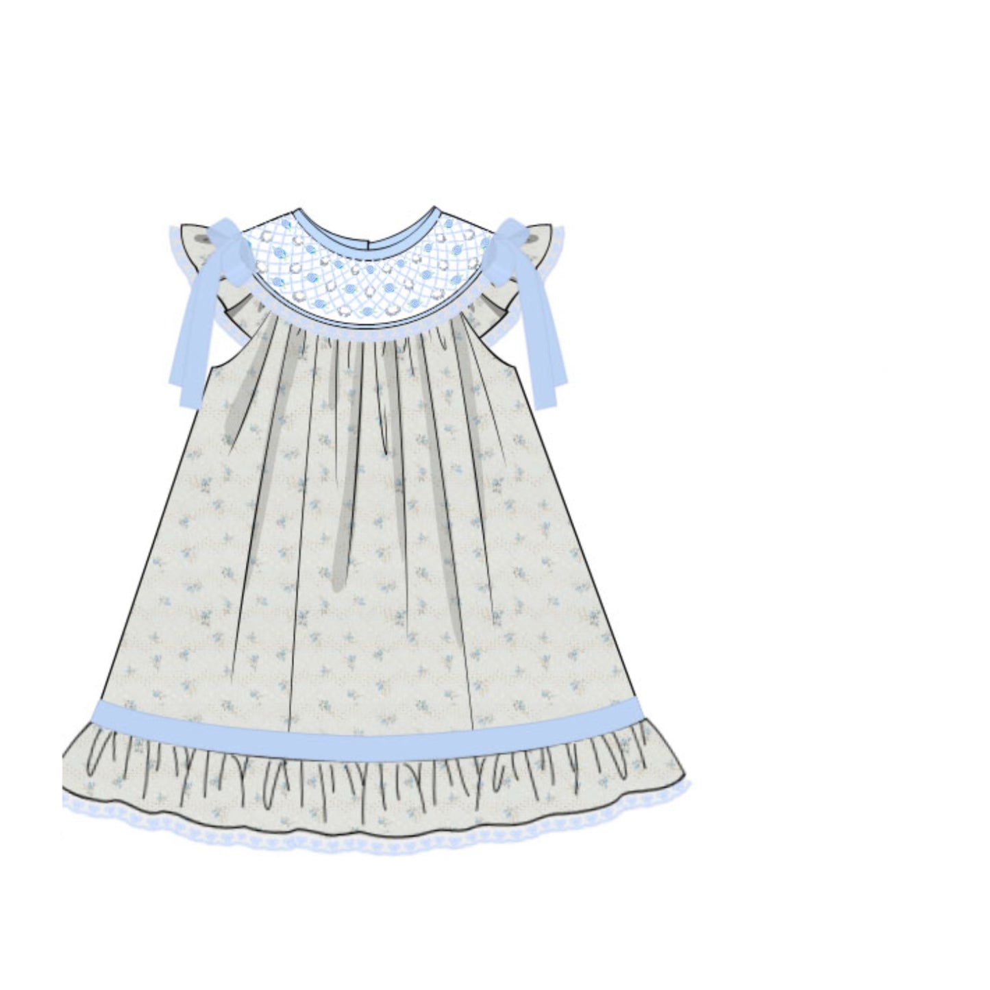 PREORDER 60: SPRING PT 1 - Spring 1 Girls Only - Dainty Blue Blooms Girl Dress