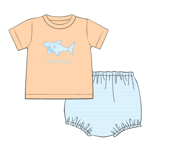 RTS - SPRING 2 - Spring 2 Boys Only - Applique Shark Boy Diaper Set