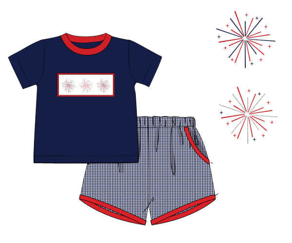 PREORDER 62: SUMMER PT 1 - Smocked Fireworks Boy Shortie Set