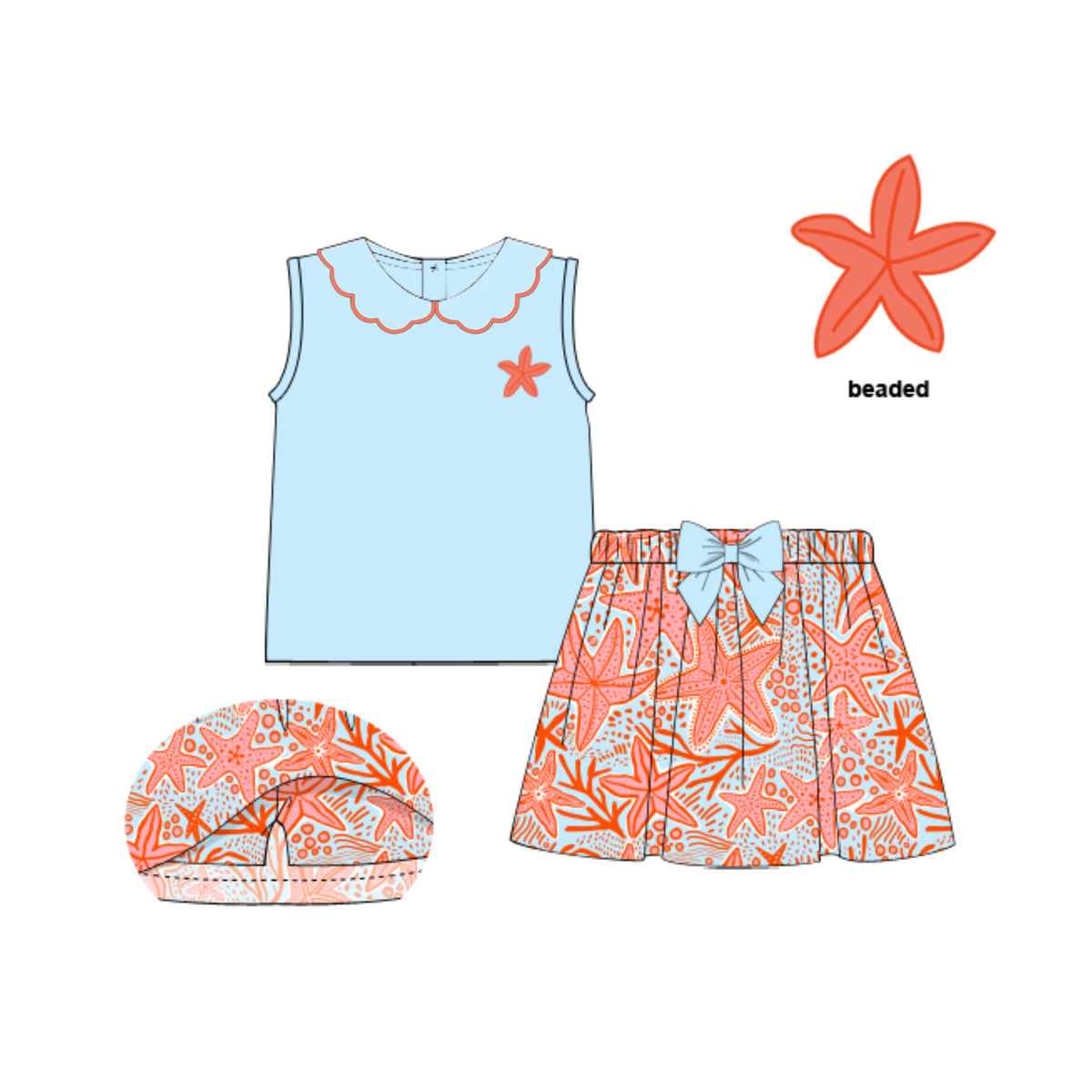 PREORDER 61: SPRING 2 - Coral Starfish Girl Skort Set