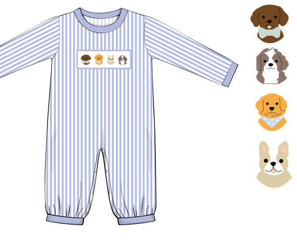 PREORDER 57: WINTER - Smocked Winter Pups Boy Longall