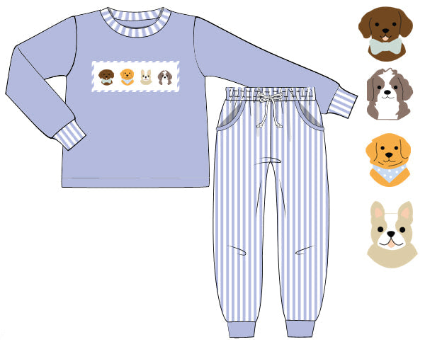 PREORDER 57: WINTER - Smocked Winter Pups Boy Jogger Set