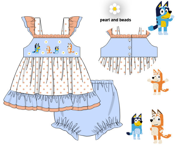PREORDER 62: SUMMER PT 1 - Blue Dog Pals Girl Diaper Set