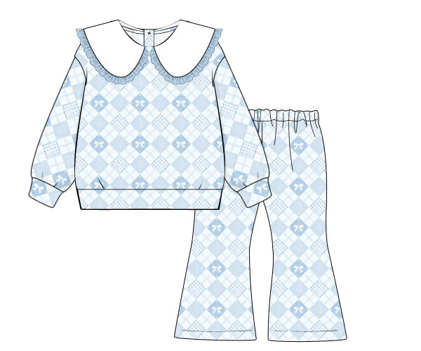 PREORDER 57: WINTER - Winter Girls Only - Blue Bows Patchwork Girl Pant Set