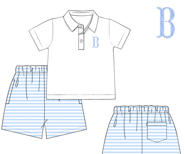 PREORDER 49: SUMMER PT 2 - Preppy Polo Basics Boy Short Set - Blue/White