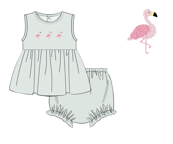 PREORDER 48: SUMMER 1 - Summer 1 Girls Only - French Knot Flamingos Girl Diaper Set