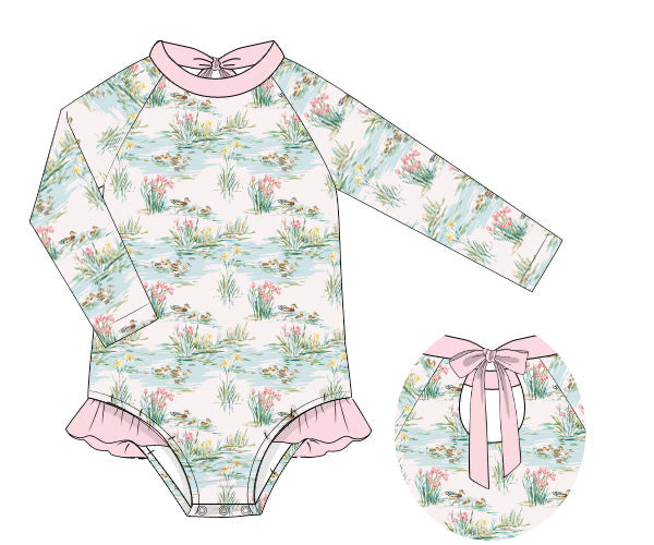 PREORDER 60: SPRING PT 1 - Spring Mallards Girl 1pc Rashguard