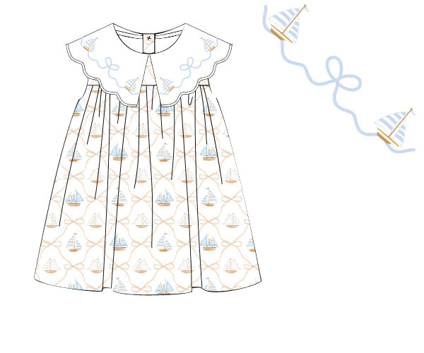 PREORDER 60: SPRING PT 1 - Blue Sailboats Girl Dress
