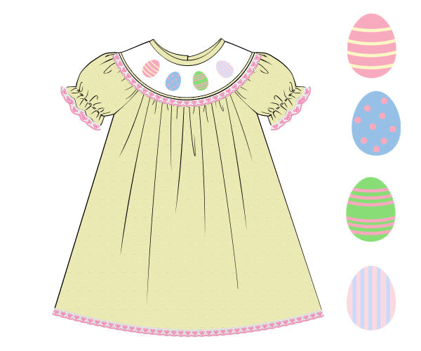 PREORDER 60: SPRING PT 1 - Spring 1 Girls Only - Beaded Swiss Dot Eggs Girl Dress