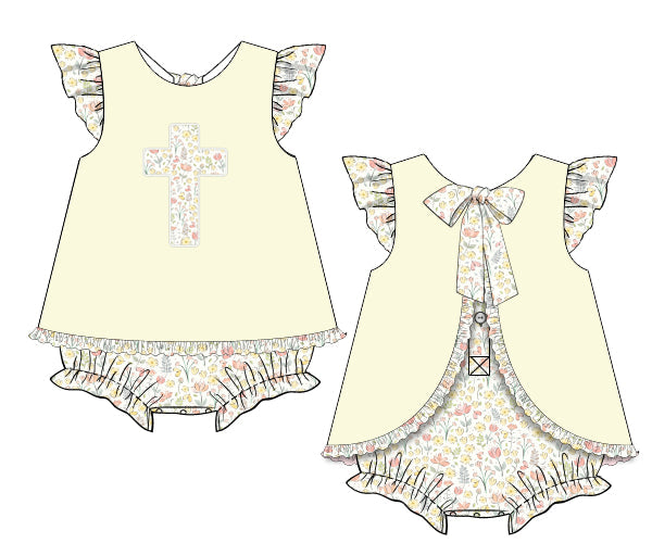 PREORDER 60: SPRING PT 1 - Applique Floral & Plaid Cross Girl Skirted Bubble