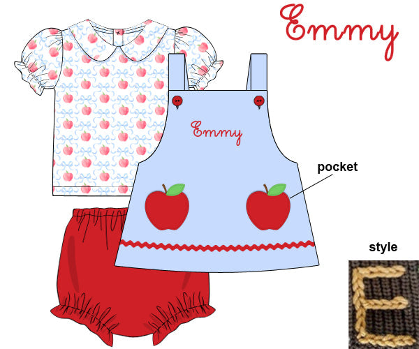 PREORDER 49: SUMMER PT 2 - Chainstitch Apples Girl Diaper Set