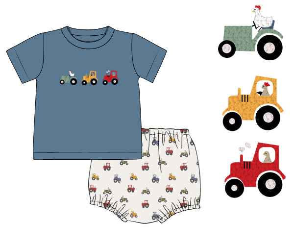 RTS - SUMMER PT 2 - Summer 2 Boys Only - Farm Animal Tractors Boy Diaper Set