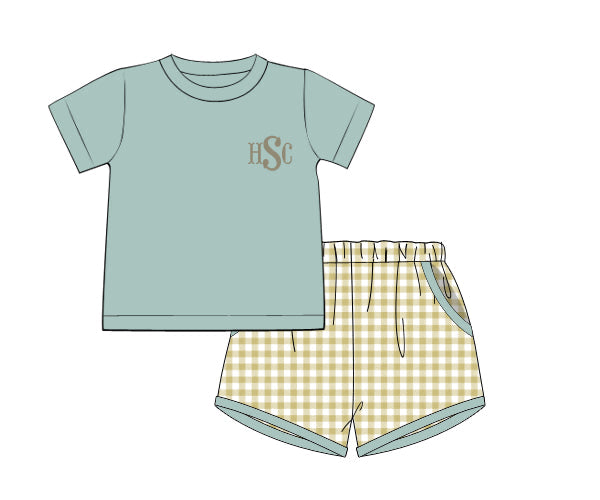 RTS - Teal Fall Basics Boy Shortie Set - NO MONOGRAM