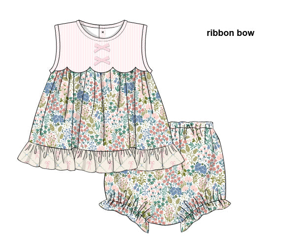 PREORDER 63: SUMMER PT 2 - Girls Only - Tea Room Floral & Bows Girl Diaper Set