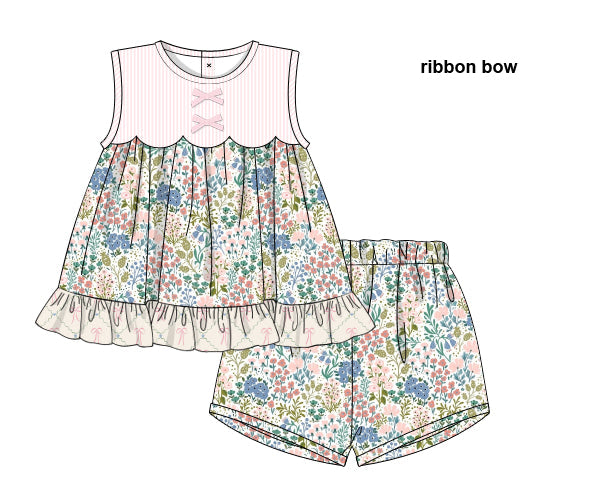 PREORDER 63: SUMMER PT 2 - Girls Only - Tea Room Floral & Bows Girl Shortie Set