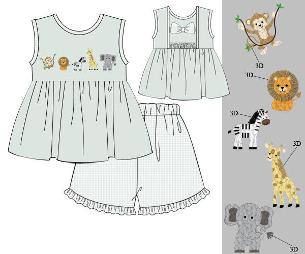 PREORDER 61: SPRING 2 - French Knot Zoo Pals Girl Short Set