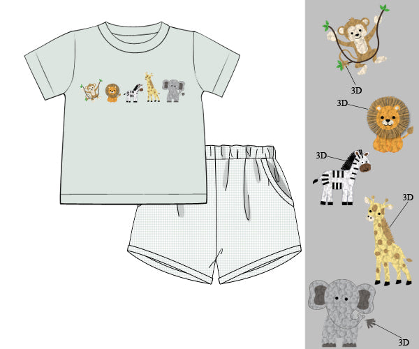 PREORDER 61: SPRING 2 - French Knot Zoo Pals Boy Shortie Set
