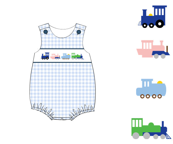 PREORDER 61: SPRING 2 - Spring 2 Boys Only - Smocked Trains Boy Bubble