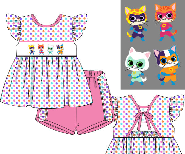 PREORDER 61: SPRING 2 - Spring 2 Girls Only - Meow Power Girl Shortie Set