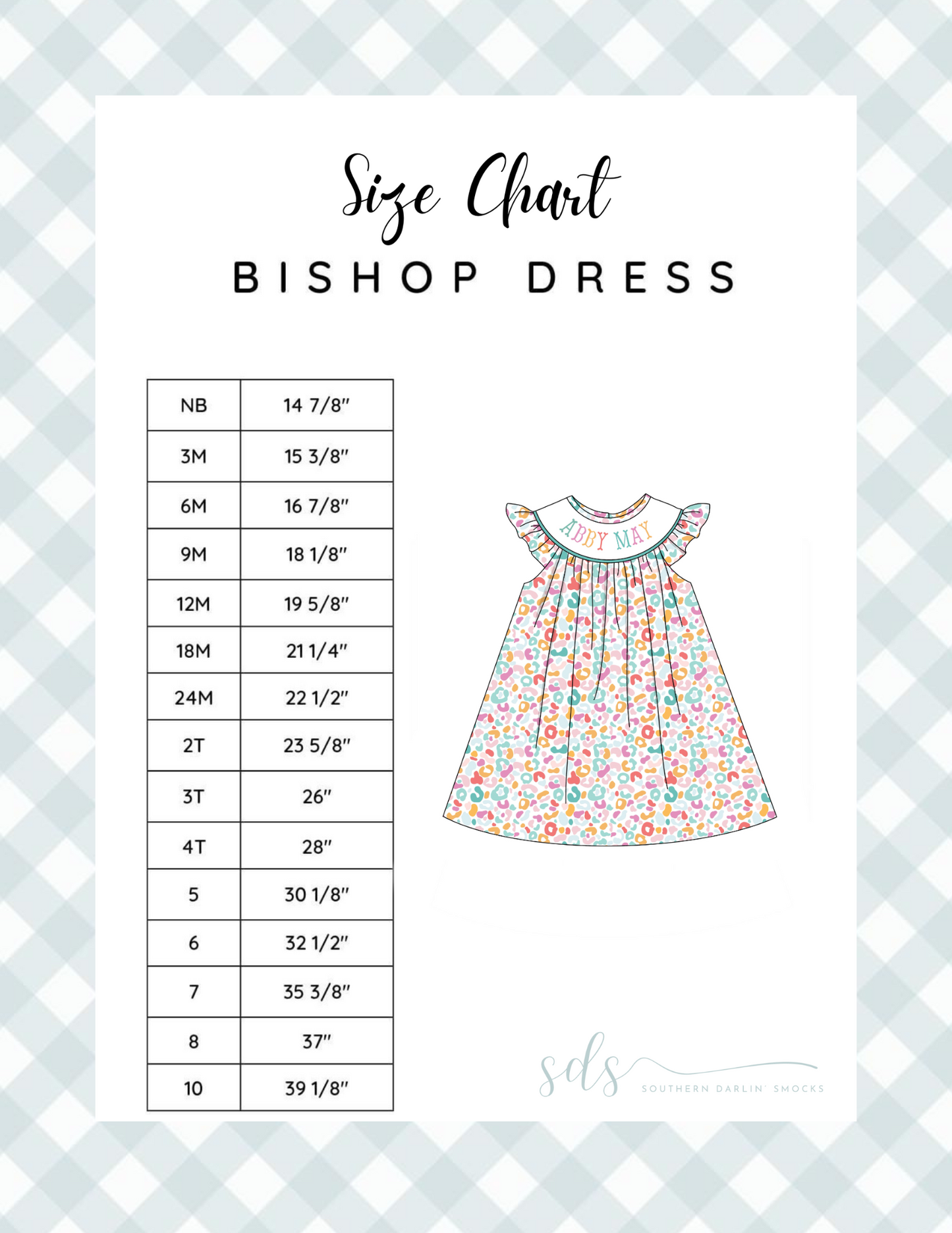 BISHOP DRESS SIZE CHART