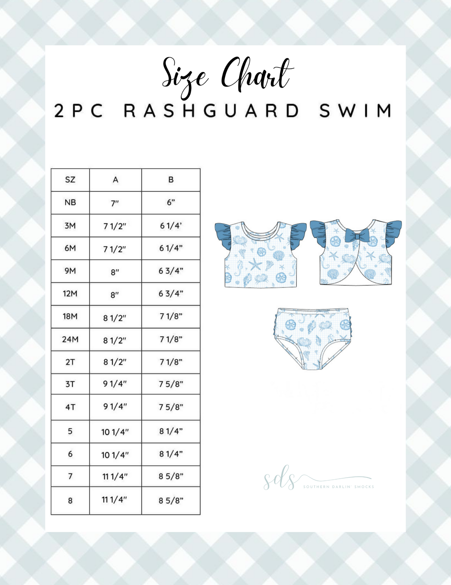 2PC RASHGUARD SWIM SIZE CHART