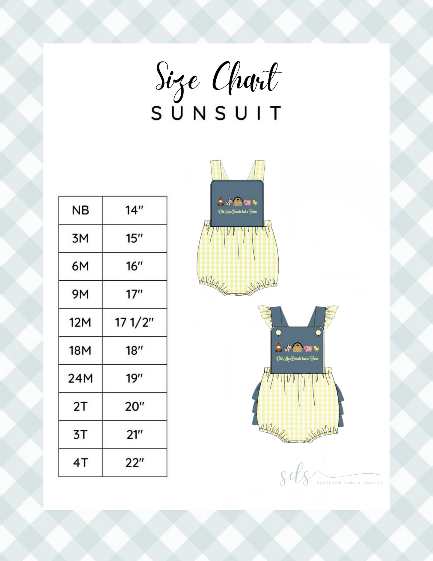 SUNSUIT SIZE CHART