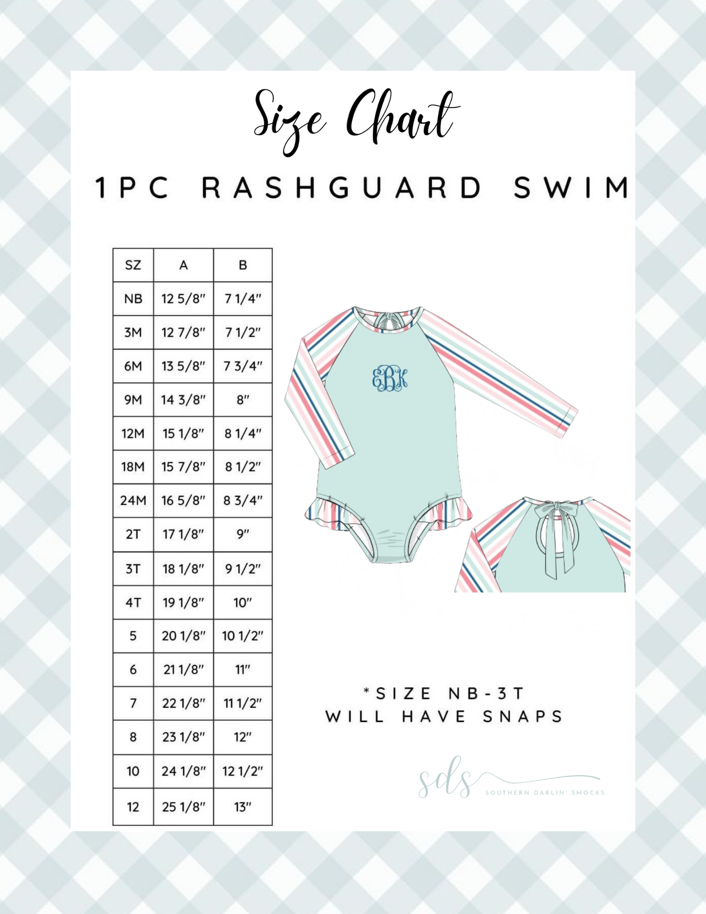 1PC RASHGUARD SWIM SIZE CHART