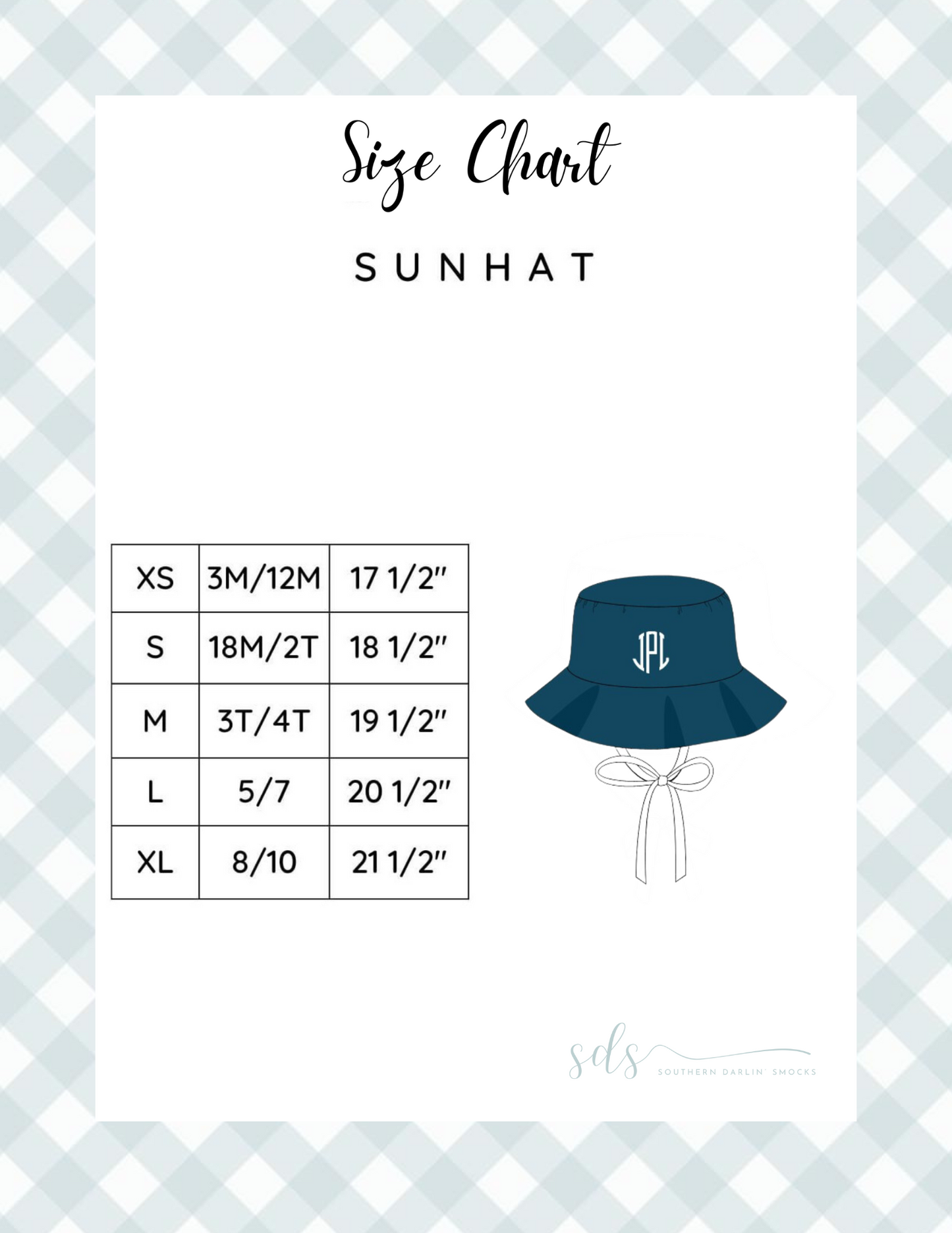 UNISEX SUNHAT SIZE CHART
