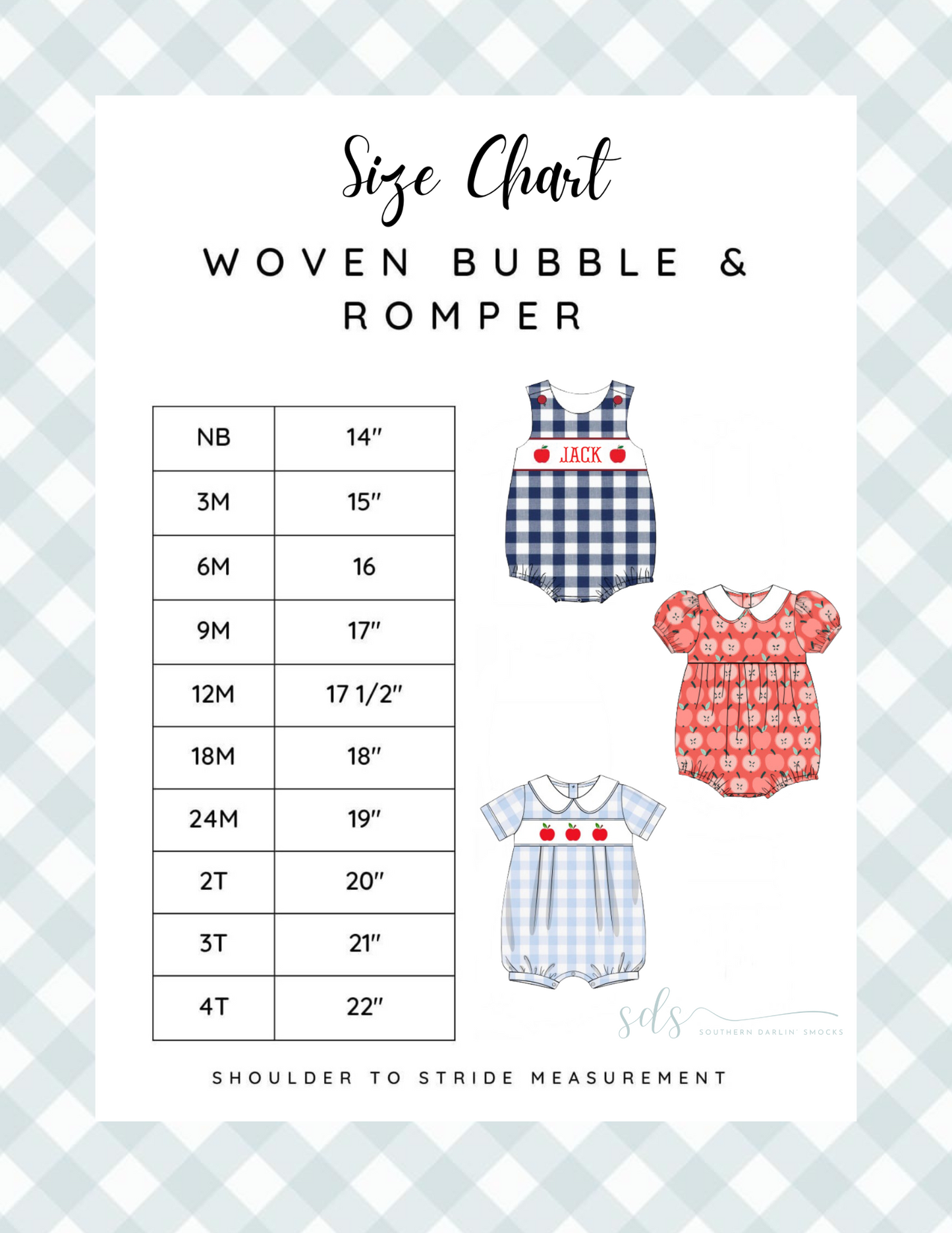 WOVEN BUBBLE & ROMPER SIZE CHART