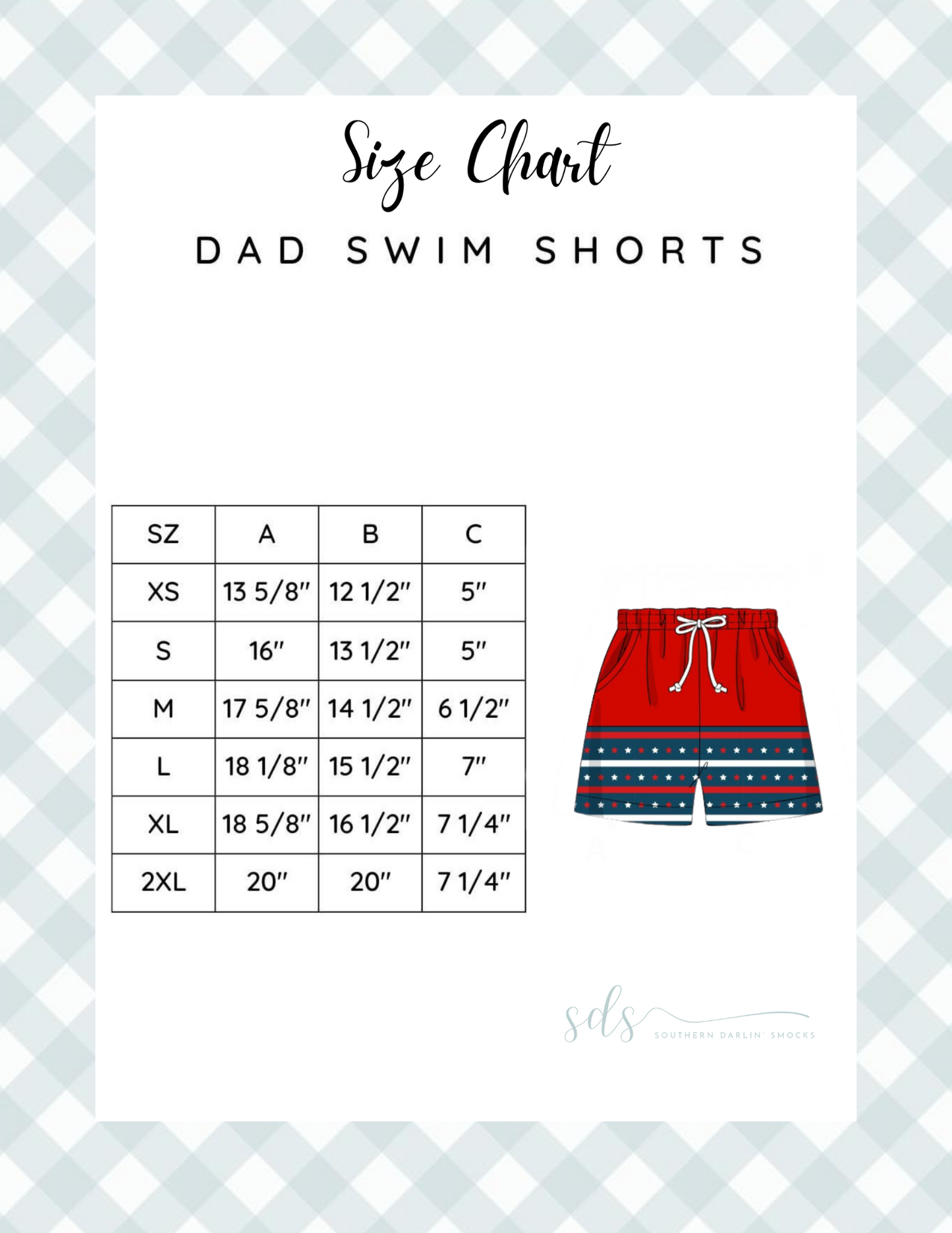 DAD SWIM TRUNKS SIZE CHART